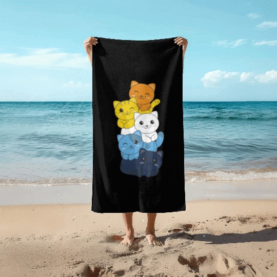 Aroace Flag Pride Lgbtq Cute Cats Bunch Beach Towels