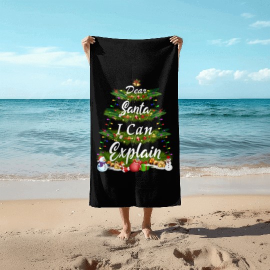 Dear Santa, I Can Explain - Christmas Tree Beach Towels