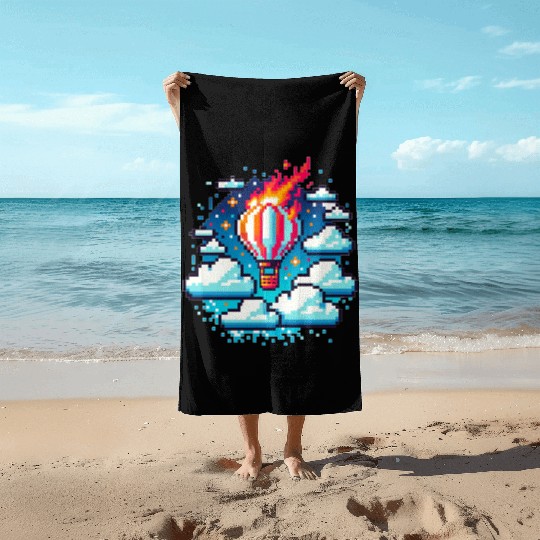 Pixel Skies Adventure: Hot Air Balloon Soar Beach Towels