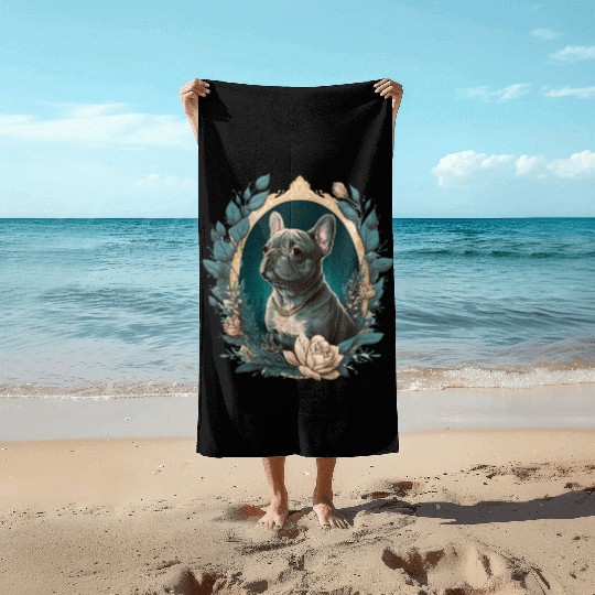 French Bulldog |Aloha Ukulele Hawaii Guitar Funny Beach Towels