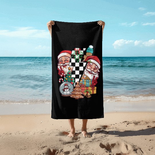 Retro Christmas, Santa, Groovy, Disco Ball, Frosty Beach Towels