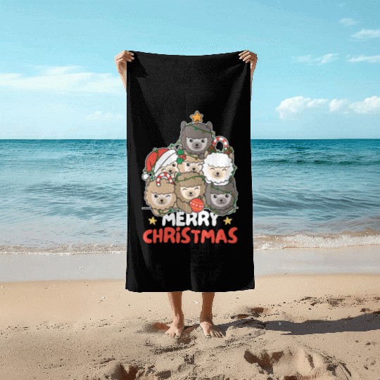 Alpaca Christmas Tree Merry Christmas Beach Towels