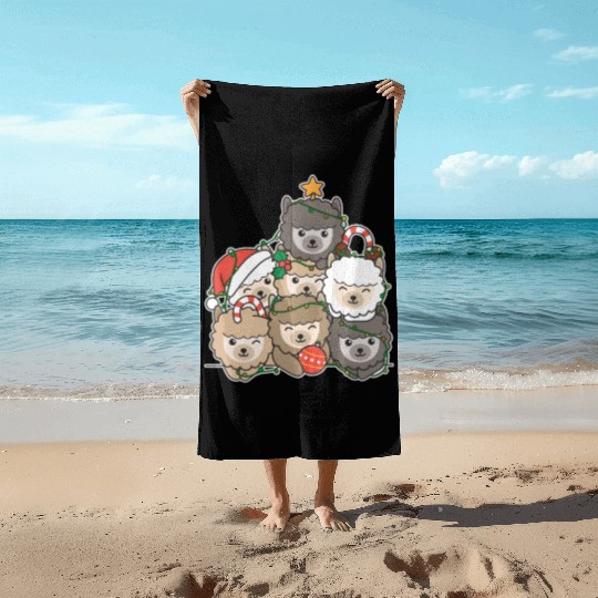 Alpaca Christmas Tree Funny Animal Christmas Beach Towels