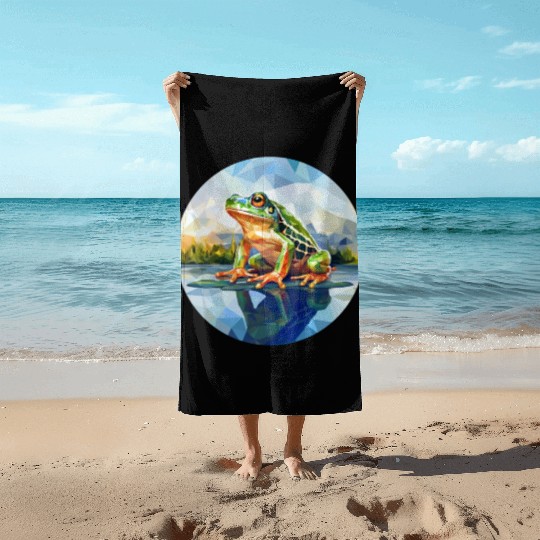 Polygonal frog in the rpound Beach Towels