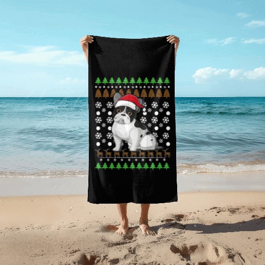 Merry Christmas, French Bulldog, Dog lovers gift Beach Towels