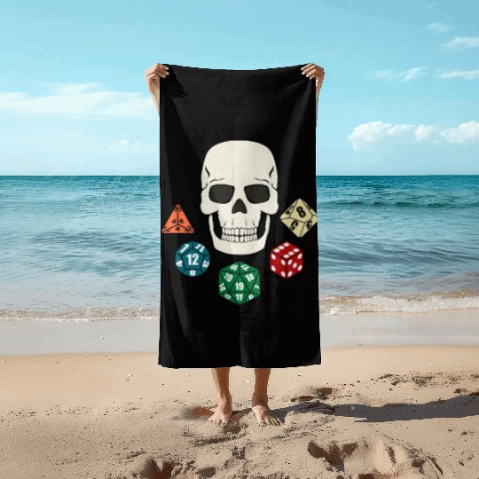 TABLETOP GAMER DICE SKULL PIRATE JOLLY ROGER Beach Towels