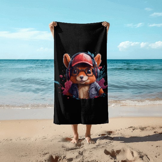 squirrel animal art I cool cute squirrel Beach Towels