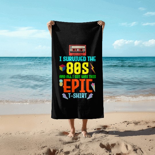 Retro Nostalgia Collage I Survived the '80s' Epic Beach Towels