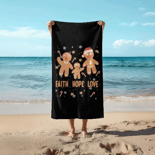 Gingerbread Man Faith Hope Love Religious Beach Towels