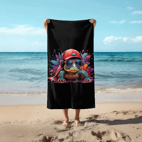 turtle animal art I cool cute turtle Beach Towels
