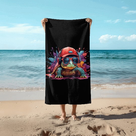 turtle animal art I cool cute turtle Beach Towels