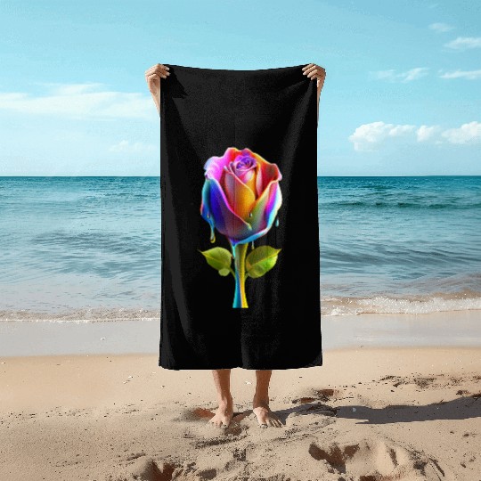 3d Rose with running colors Beach Towels