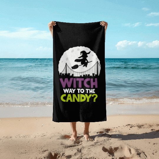 Witch Way To The Candy Halloween Beach Towels
