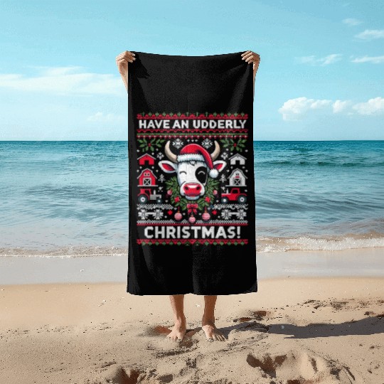 Funny Ugly Christmas Cow Holiday Design Beach Towels