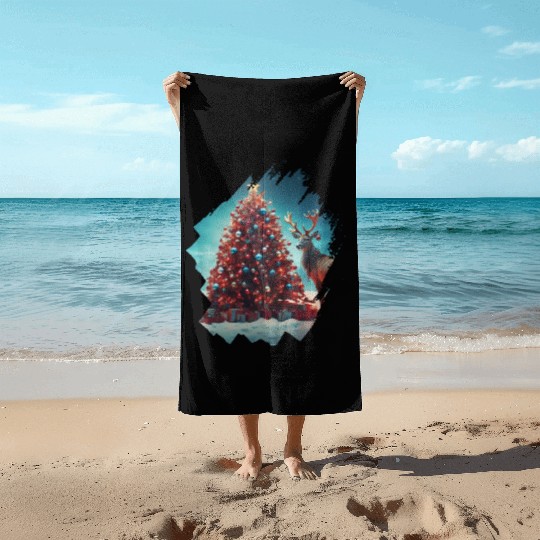Christmas tree Christmas Reindeer Beach Towels