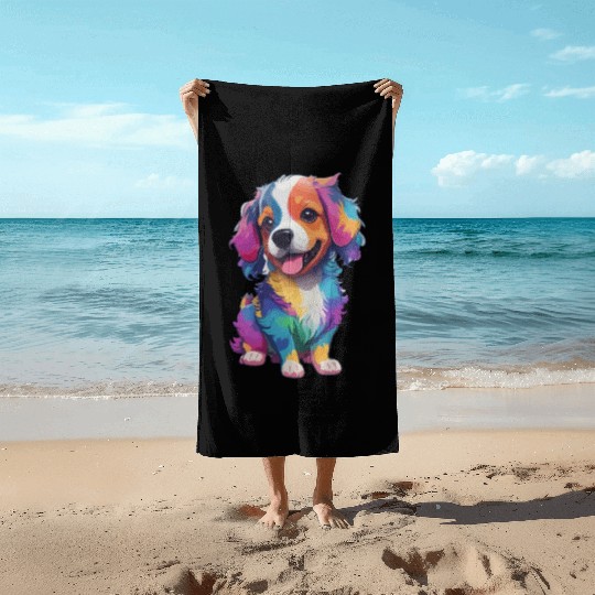Colorful Cute Dog for Dog Lovers Beach Towels