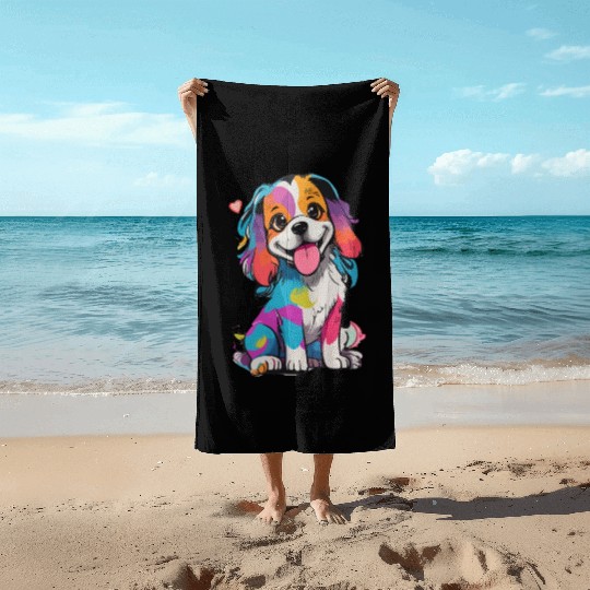 Colorful Cute Dog for Dog Lovers Beach Towels