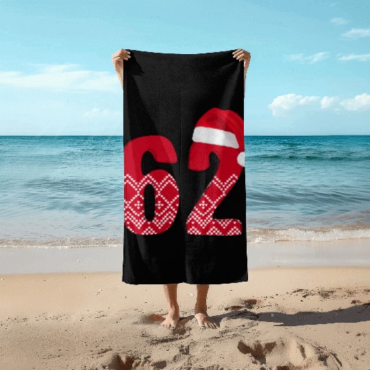 62 Red and White Christmas Number Sixty Two Beach Towels