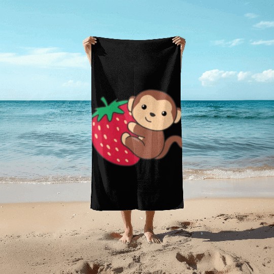 Monkey With Strawberry Cute Monkeys With Fruits Beach Towels