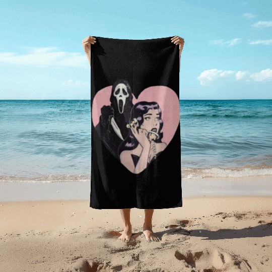ghostface phone call love heart Beach Towels