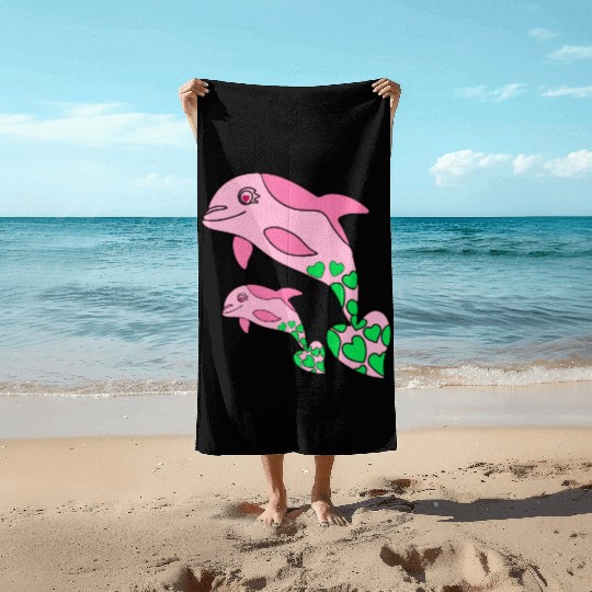 The Endearing Dance of Dolphin Mom and Kid Beach Towels