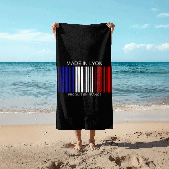 Lyon Barcode France Flag for French People Beach Towels