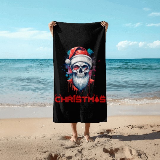Beard Skull Christmas Beach Towels