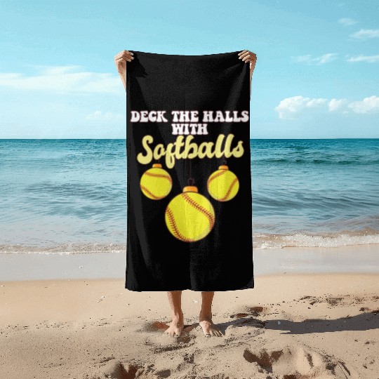 Softball Player Catcher Christmas Balls Deck The Beach Towels