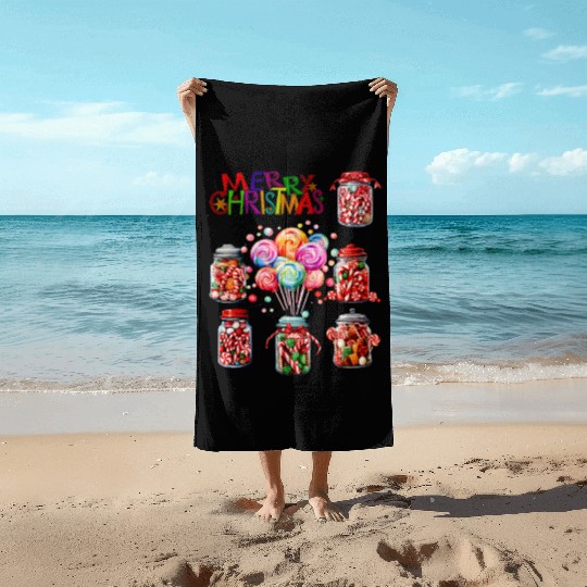 Merry Christmas Sweet Candy Canes Beach Towels