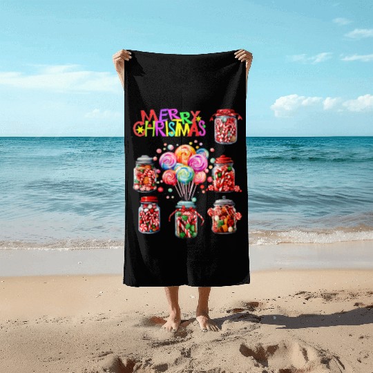 Merry Christmas Sweet Candy Canes Beach Towels
