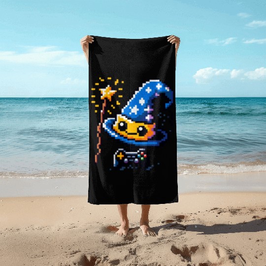 Gamer Wizard 8-Bit Hat with Controller Wand Beach Towels