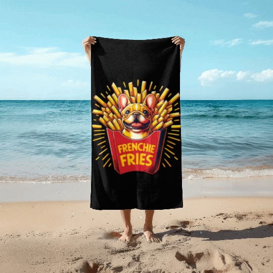 Frenchie Fries - Cute French Bulldog Fries Beach Towels