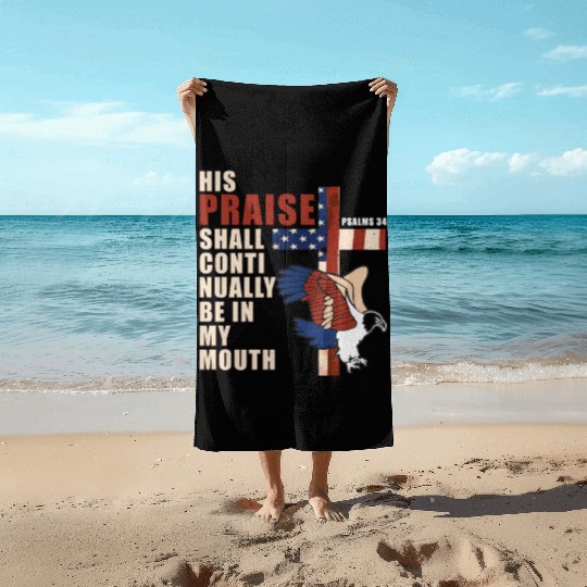 US Flag Eagle Christian Cross Patriotic Bible Vers Beach Towels