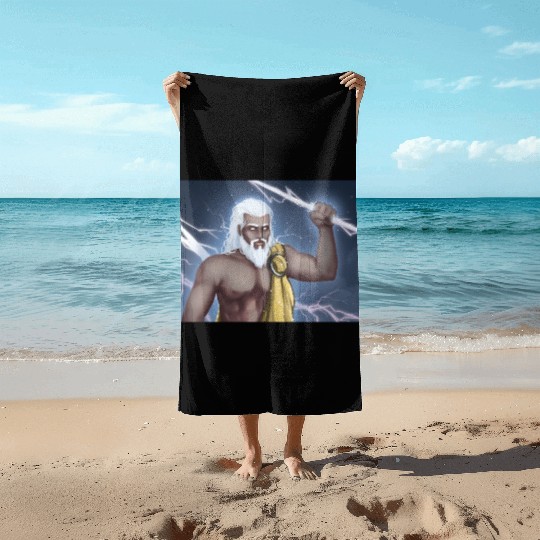 A Titan holding a lightning bolt Beach Towels