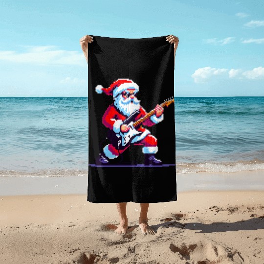 Rocking Santa 8-Bit Pixel Art Beach Towels