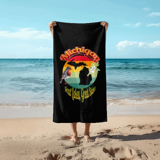 Michigan: Great Lakes, Great State! Beach Towels