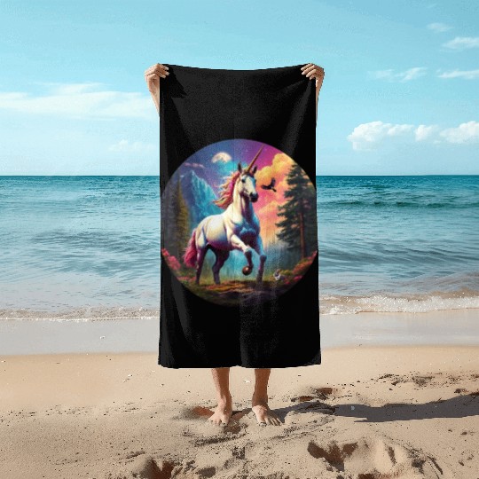Majestic Rainbow Unicorn Beach Towels