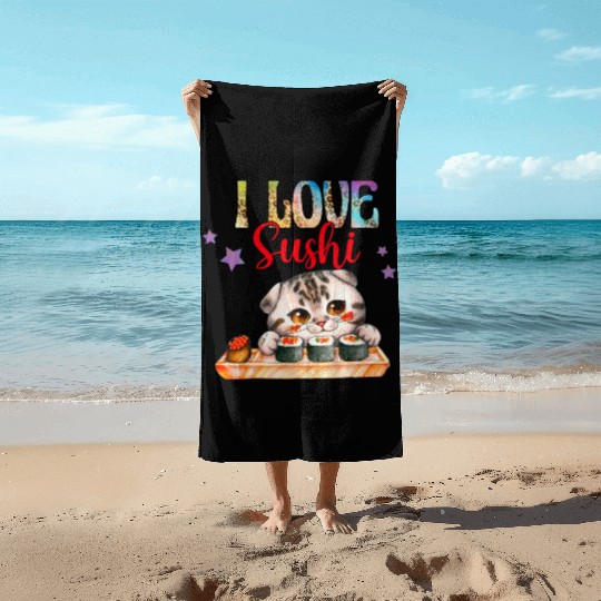 I love Sushi - Cat sushi Beach Towels
