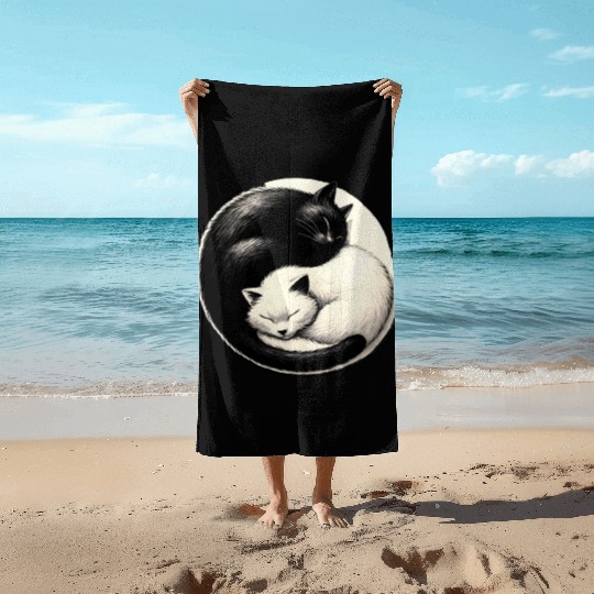 Yin and yang cats sleeping Beach Towels