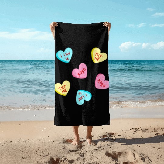 Sweet Candy Hearts Valentines Day Beach Towels