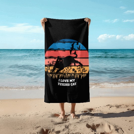 I Love My Tuxedo Cat Beach Towels