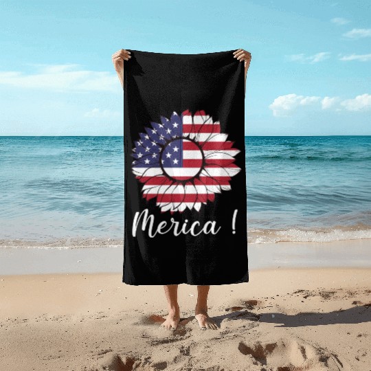 Merica Sunflower Usa Flag Beach Towels