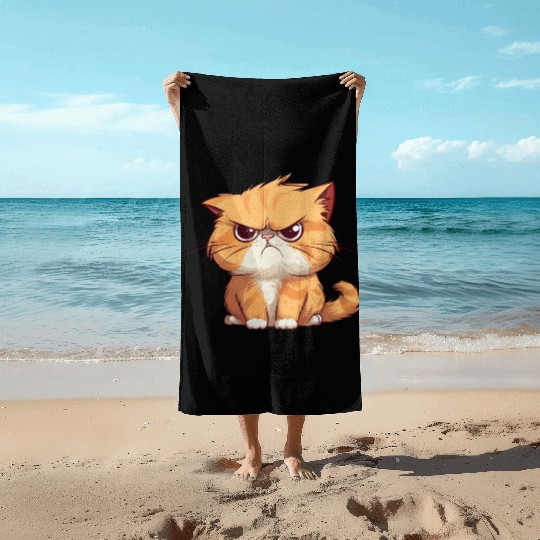 Cat is realy grumpy - A orange grumpy cat Beach Towels