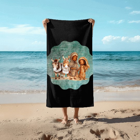 Christmas Nativity Scene Shepherds and Sheep Beach Towels