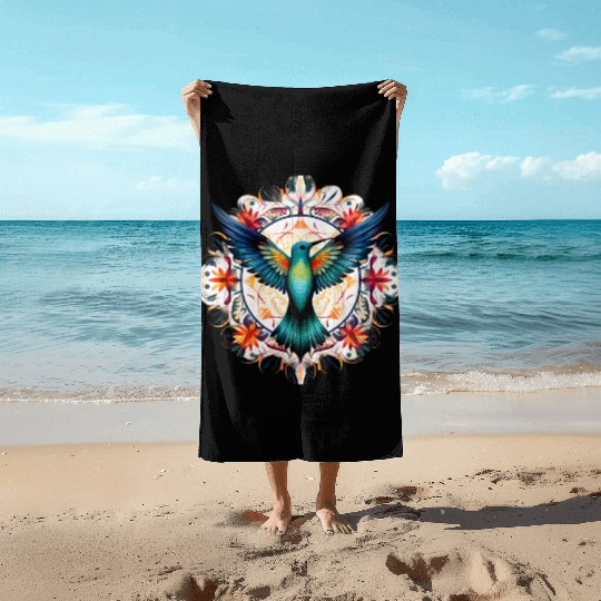 Hummingbird Mandala Art Beach Towels