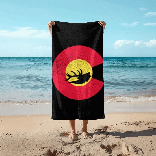Colorado Flag Logo Elk Hunting Beach Towels
