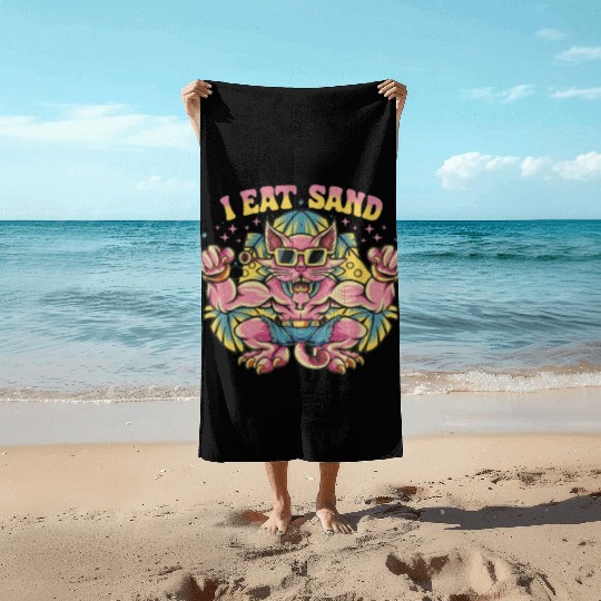 I Eat Sand and Muscular Cat Beach Towels