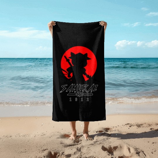 Samurai Cat Beach Towels