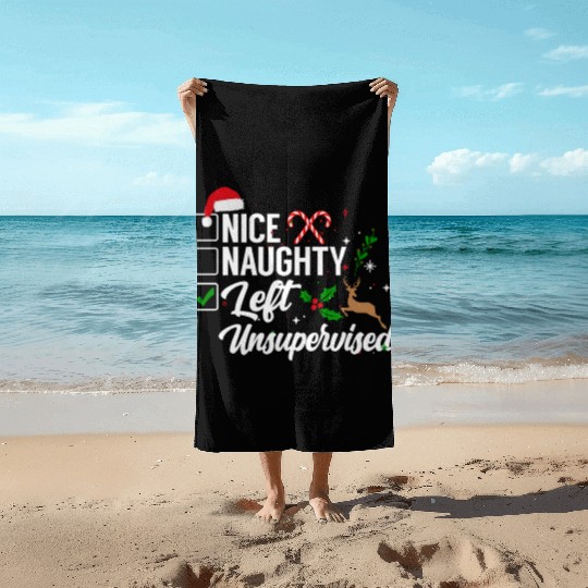 Christmas Nice Naughty Left Unsupervised Reindeer Beach Towels