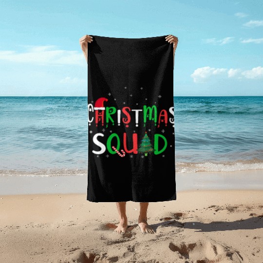 Candy Cane Christmas Squad Santa Claus Winter Beach Towels